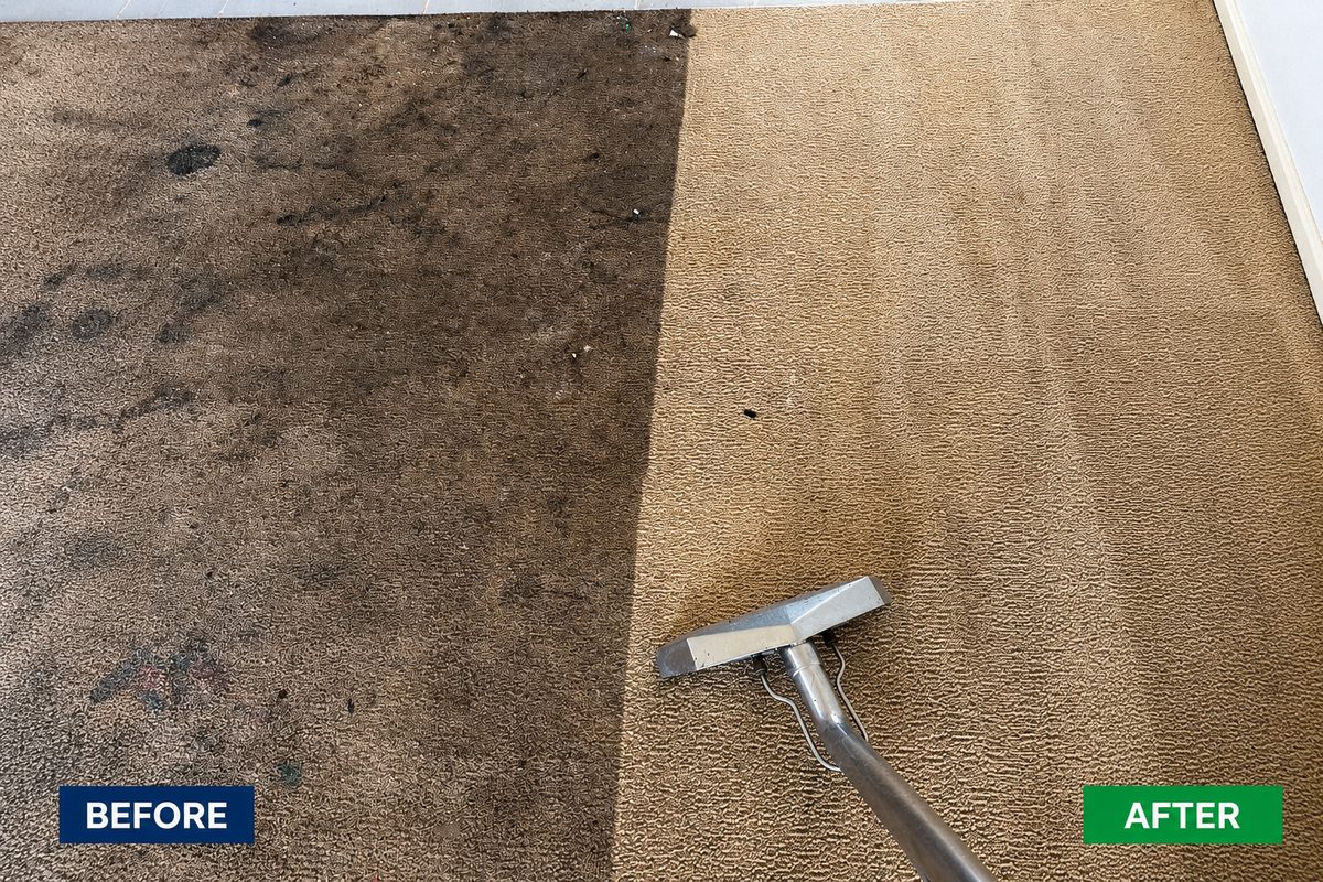 Heavily soiled carpet during truck-mounted steam cleaning in Pakenham