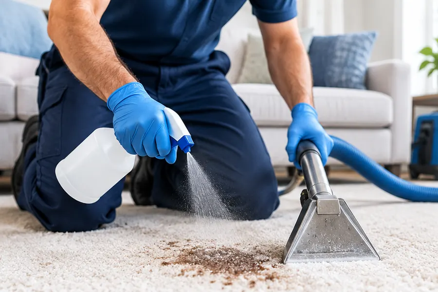 Professional carpet stain treatment and cleaning results