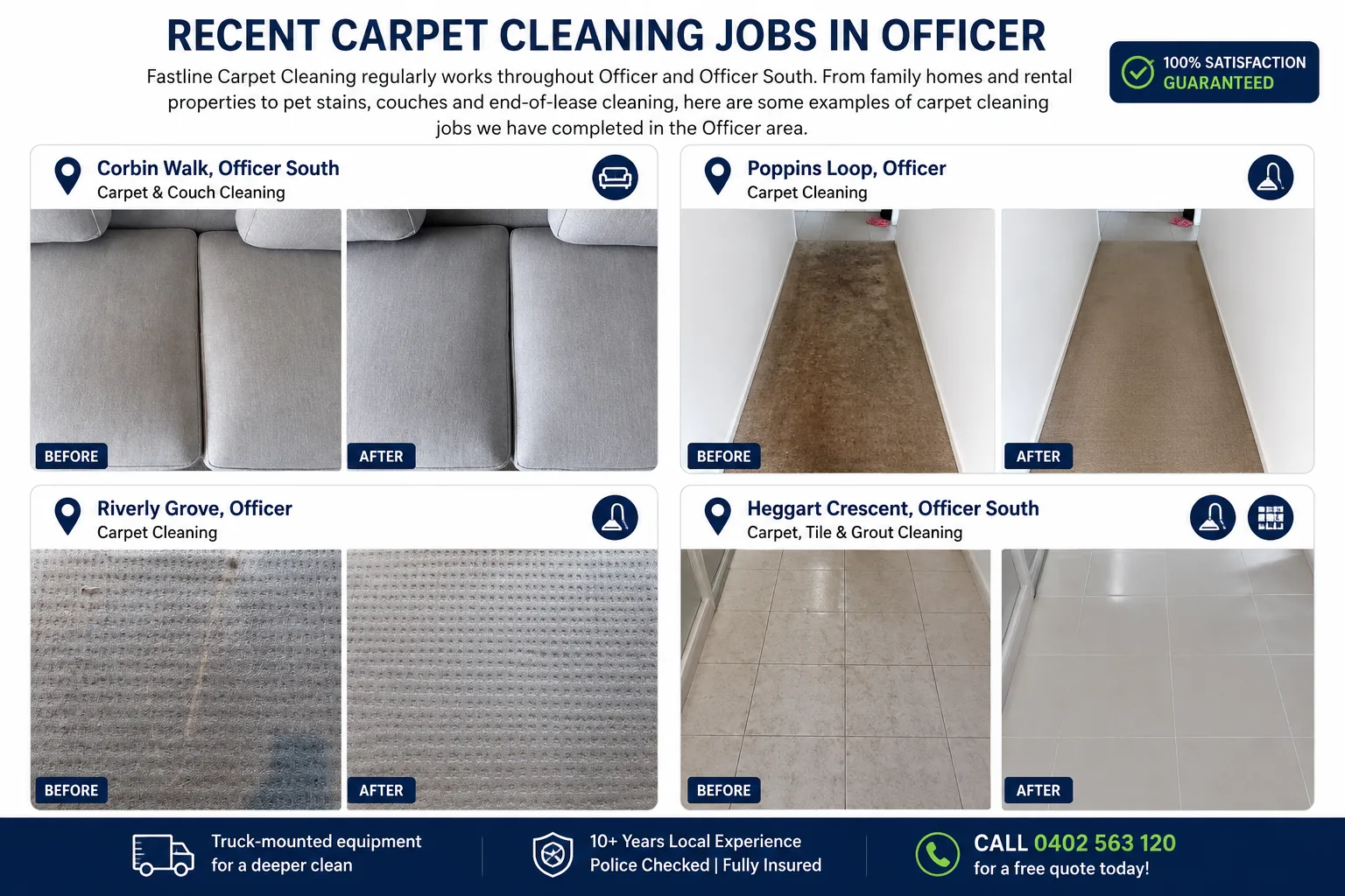 Before and after photos of recent carpet and couch cleaning jobs in Officer and Officer South VIC